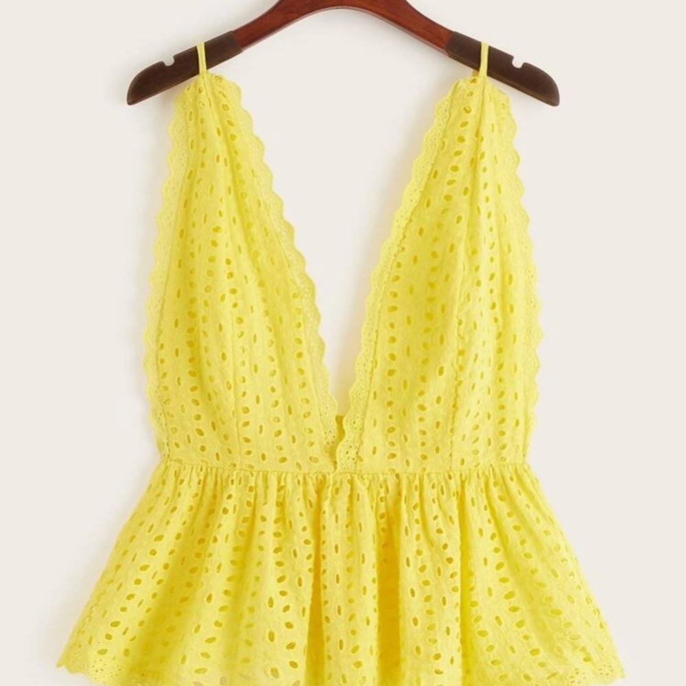 Yellow embroidered deep plunge tank